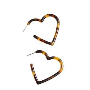 NWT J Crew Tortoise 1 1/2" VALENTINE'S Heart Acetate Hoop Earrings